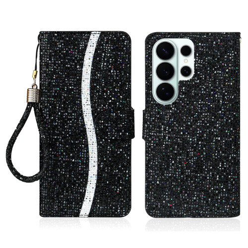 Samsung Galaxy S26 Ultra 5G Glitter Powder Filp Leather Phone Case - Black