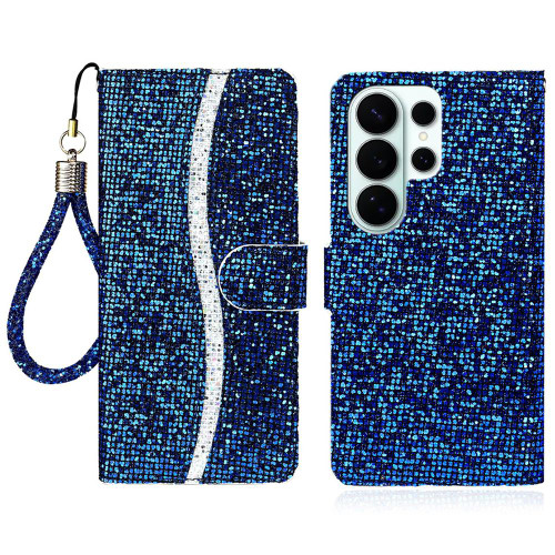 Samsung Galaxy S26 Ultra 5G Glitter Powder Filp Leather Phone Case - Blue
