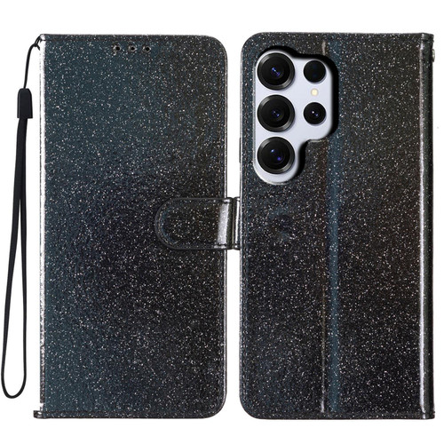Samsung Galaxy S26 Ultra 5G Glitter Powder Flip Leather Phone Case - Black