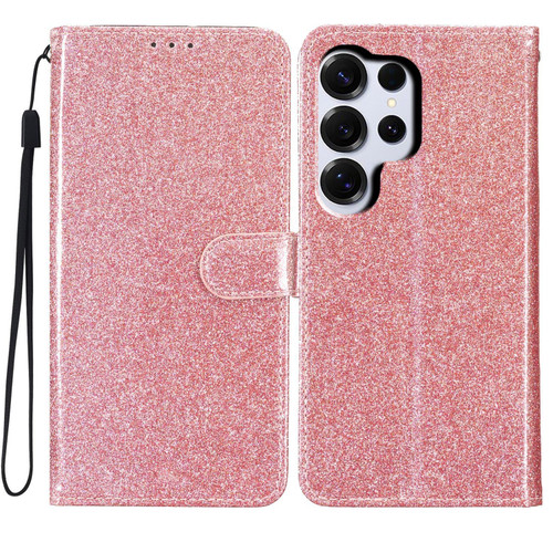 Samsung Galaxy S26 Ultra 5G Glitter Powder Flip Leather Phone Case - Rose Gold
