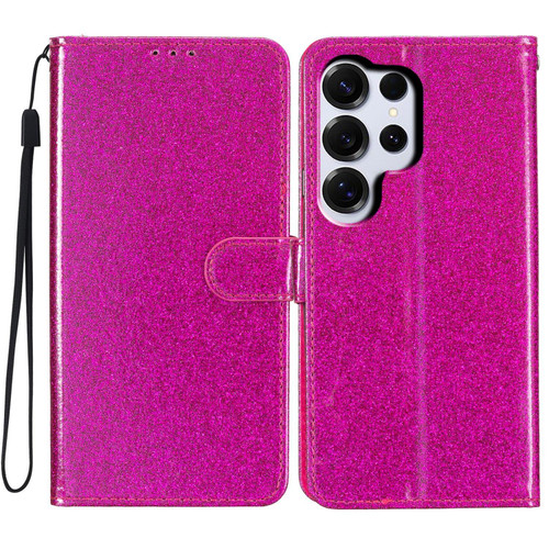 Samsung Galaxy S26 Ultra 5G Glitter Powder Flip Leather Phone Case - Rose Red
