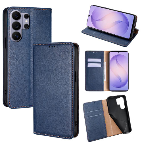 Samsung Galaxy S26 Ultra 5G Gloss Oil Solid Color Magnetic Leather Phone Case - Blue