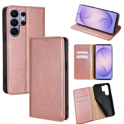Samsung Galaxy S26 Ultra 5G Gloss Oil Solid Color Magnetic Leather Phone Case - Rose Gold