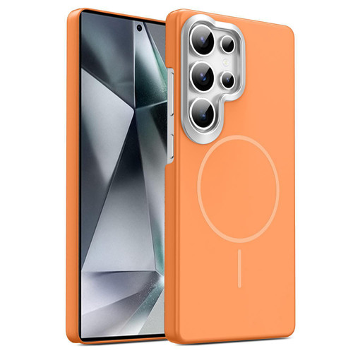 Samsung Galaxy S26 Ultra 5G Gold Armor PC Thin Circle MagSafe Shockproof Phone Case - Orange