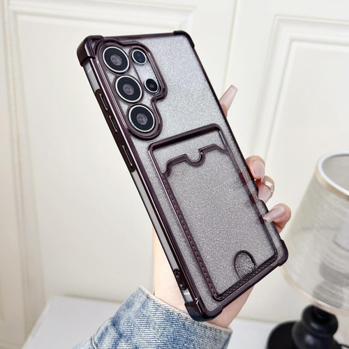 Samsung Galaxy S26 Ultra 5G Gradient Glitter Plating TPU Phone Case with Card Slot - Black
