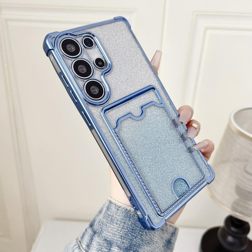 Samsung Galaxy S26 Ultra 5G Gradient Glitter Plating TPU Phone Case with Card Slot - Bule