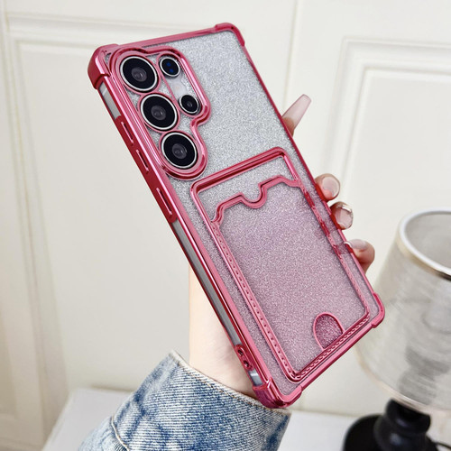 Samsung Galaxy S26 Ultra 5G Gradient Glitter Plating TPU Phone Case with Card Slot - Pink