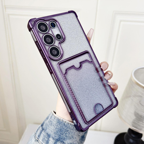 Samsung Galaxy S26 Ultra 5G Gradient Glitter Plating TPU Phone Case with Card Slot - Purple