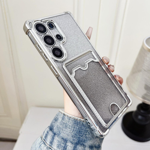 Samsung Galaxy S26 Ultra 5G Gradient Glitter Plating TPU Phone Case with Card Slot - Silver