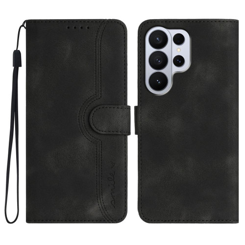 Samsung Galaxy S26 Ultra 5G Heart Pattern Skin Feel Leather Phone Case - Black