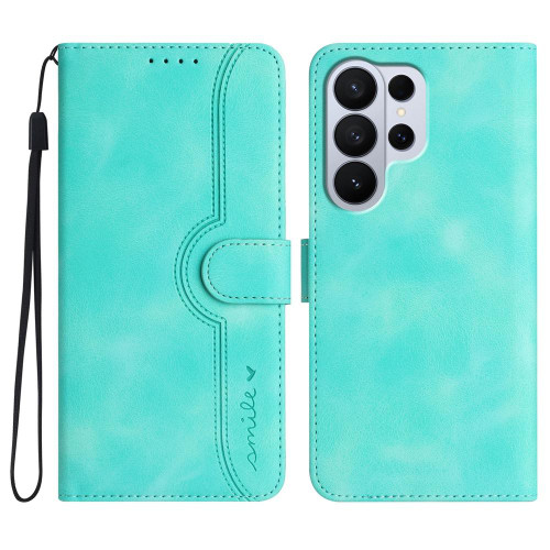Samsung Galaxy S26 Ultra 5G Heart Pattern Skin Feel Leather Phone Case - Light Blue