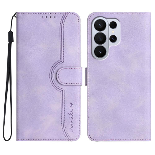 Samsung Galaxy S26 Ultra 5G Heart Pattern Skin Feel Leather Phone Case - Purple