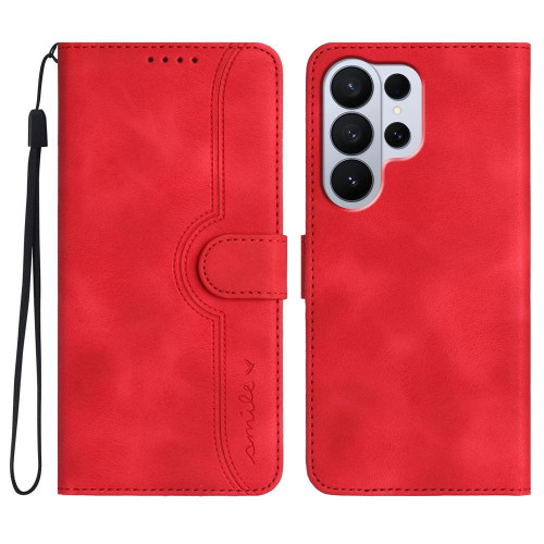Samsung Galaxy S26 Ultra 5G Heart Pattern Skin Feel Leather Phone Case - Red