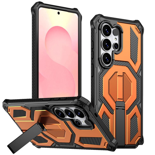 Samsung Galaxy S26 Ultra 5G Hidden Metal Holder Magnetic Shockproof Phone Case - Orange
