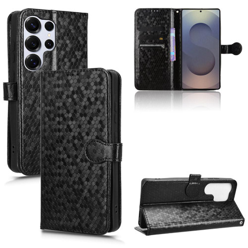 Samsung Galaxy S26 Ultra 5G Honeycomb Dot Texture Leather Phone Case - Black