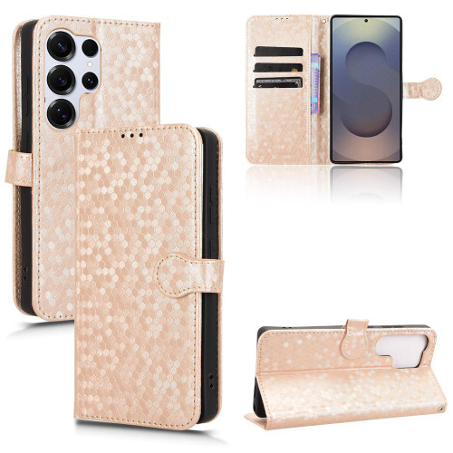 Samsung Galaxy S26 Ultra 5G Honeycomb Dot Texture Leather Phone Case - Gold