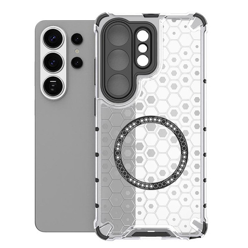 Samsung Galaxy S26 Ultra 5G Honeycomb Magnetic Ring Shockproof Phone Case - White