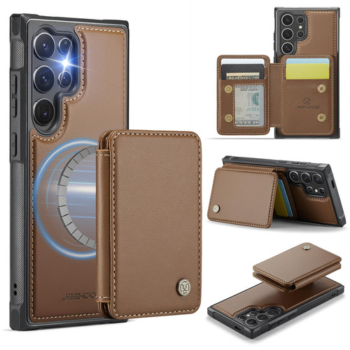 Samsung Galaxy S26 Ultra 5G JEEHOOD J05 Business Magnetic Style RFID Leather Phone Case - Brown