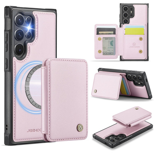 Samsung Galaxy S26 Ultra 5G JEEHOOD J05 Business Magnetic Style RFID Leather Phone Case - Pink