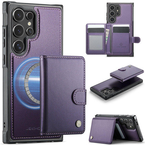 Samsung Galaxy S26 Ultra 5G JEEHOOD J09 Buckle Card Bag MagSafe Magnetic Style RFID Leather Phone Case - Purple