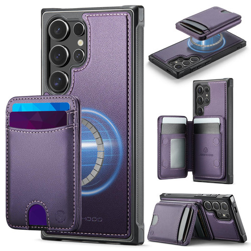 Samsung Galaxy S26 Ultra 5G JEEHOOD J10 Flip Card Bag MagSafe Split RFID Leather Phone Case - Purple