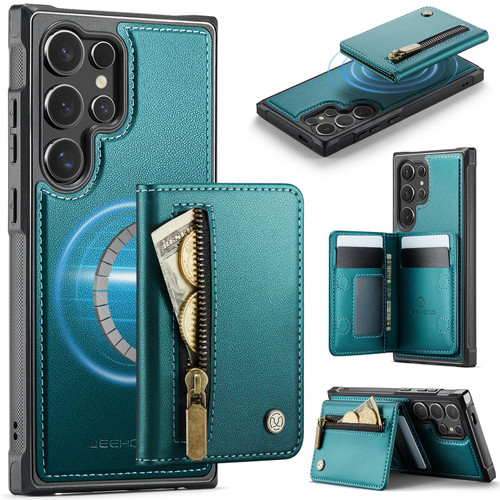 Samsung Galaxy S26 Ultra 5G JEEHOOD J12 Exquisite RFID MagSafe Zipper Card Bag Phone Case - Green