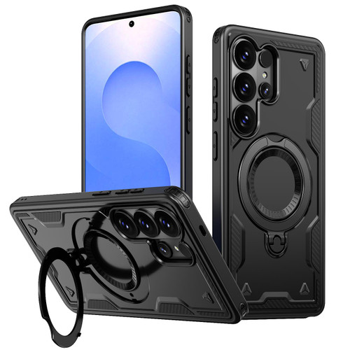 Samsung Galaxy S26 Ultra 5G Kalebol PC Hybrid TPU Armor MagSafe Ring Holder Phone Case - Black