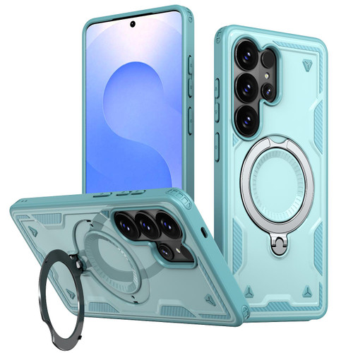 Samsung Galaxy S26 Ultra 5G Kalebol PC Hybrid TPU Armor MagSafe Ring Holder Phone Case - Tiffany Blue