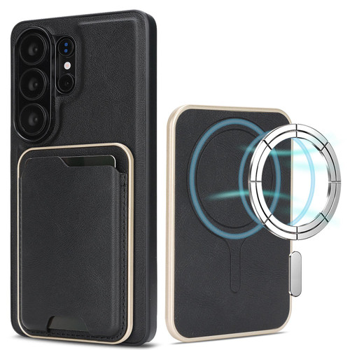 Samsung Galaxy S26 Ultra 5G Kalebol Slim MagSafe Ring Magnetic Card Bag Leather Phone Case - Black