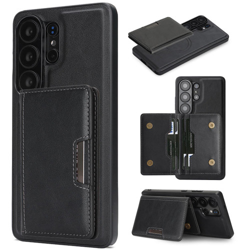 Samsung Galaxy S26 Ultra 5G Kalebol Strong MagSafe Magnetic Two-Fold Card Bag Leather Phone Case - Black