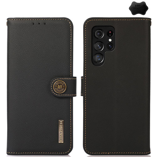Samsung Galaxy S26 Ultra 5G KHAZNEH Custer Genuine Leather RFID Phone Case - Black