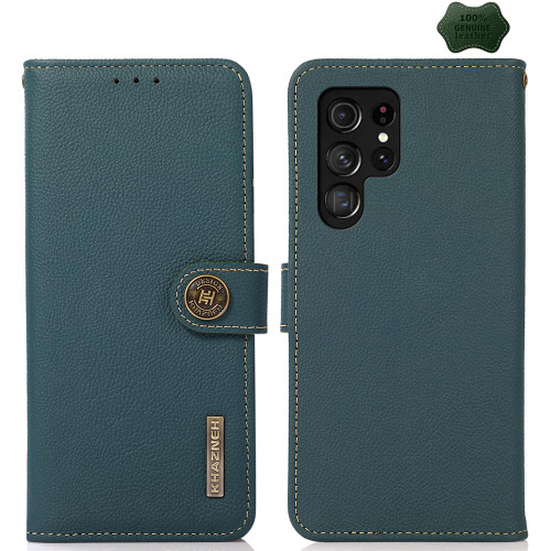 Samsung Galaxy S26 Ultra 5G KHAZNEH Custer Genuine Leather RFID Phone Case - Green