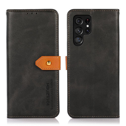 Samsung Galaxy S26 Ultra 5G KHAZNEH Dual-color Cowhide Texture Flip Leather Phone Case - Black