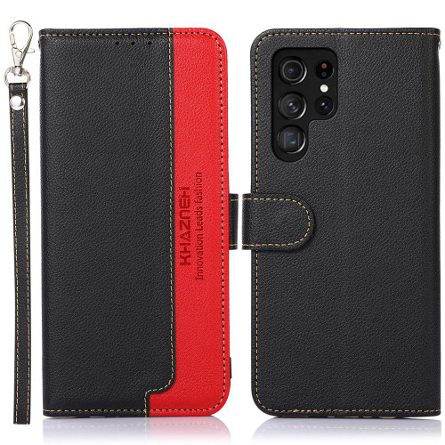 Samsung Galaxy S26 Ultra 5G KHAZNEH Litchi Texture Leather RFID Phone Case - Black
