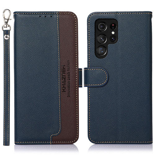 Samsung Galaxy S26 Ultra 5G KHAZNEH Litchi Texture Leather RFID Phone Case - Blue