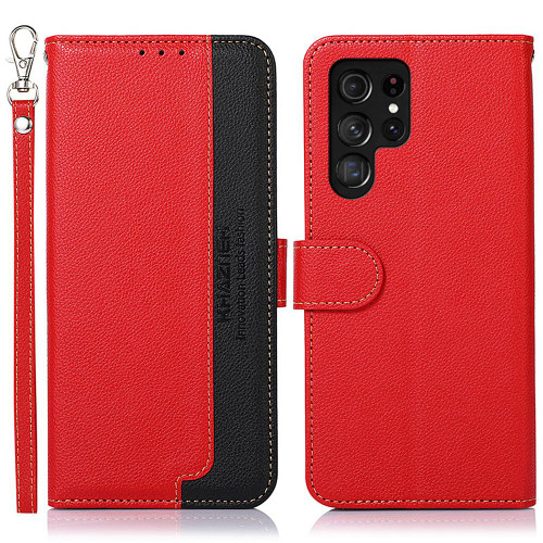 Samsung Galaxy S26 Ultra 5G KHAZNEH Litchi Texture Leather RFID Phone Case - Red