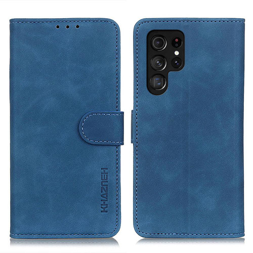Samsung Galaxy S26 Ultra 5G KHAZNEH Retro Texture Horizontal Flip Leather Phone Case - Blue