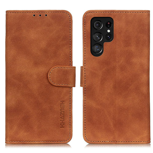 Samsung Galaxy S26 Ultra 5G KHAZNEH Retro Texture Horizontal Flip Leather Phone Case - Brown