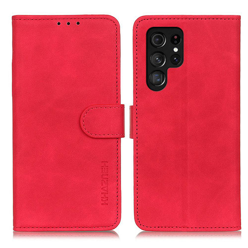 Samsung Galaxy S26 Ultra 5G KHAZNEH Retro Texture Horizontal Flip Leather Phone Case - Red