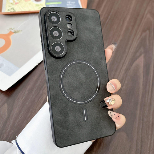 Samsung Galaxy S26 Ultra 5G Lambskin Faux Leather Magnetic Phone Case - Black