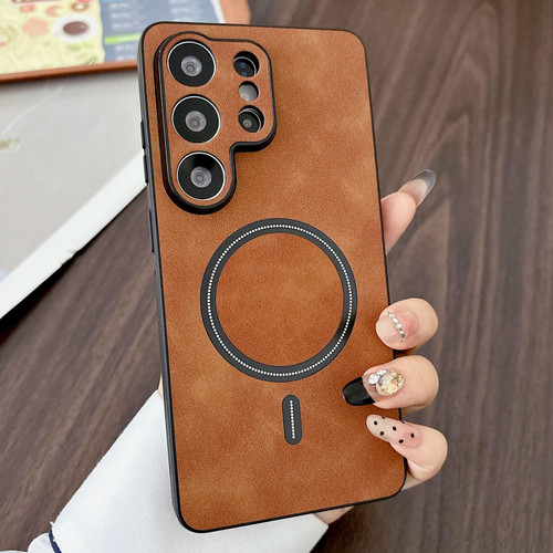 Samsung Galaxy S26 Ultra 5G Lambskin Faux Leather Magnetic Phone Case - Light Brown