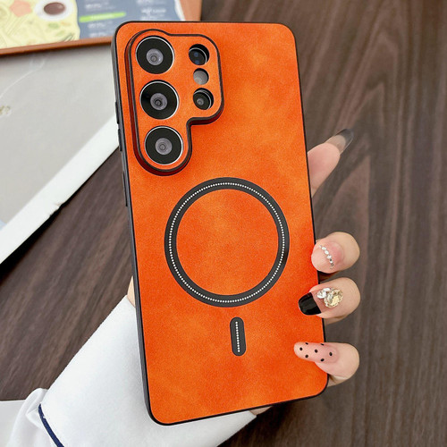 Samsung Galaxy S26 Ultra 5G Lambskin Faux Leather Magnetic Phone Case - Orange