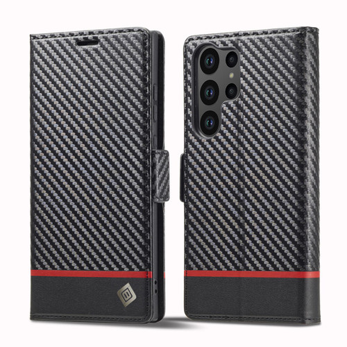 Samsung Galaxy S26 Ultra 5G LC.IMEEKE Carbon Fiber Leather Phone Case - Horizontal Black