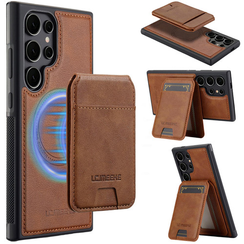 Samsung Galaxy S26 Ultra 5G LC.IMEEKE L3 Series Detachable RFID Card Bag Magsafe Phone Case - Brown
