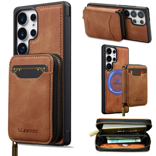 Samsung Galaxy S26 Ultra 5G LC.IMEEKE L6 Series Zipper Card Bag MagSafe Magnetic Phone Case - Brown