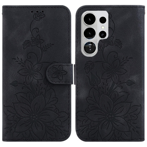 Samsung Galaxy S26 Ultra 5G Lily Embossed Leather Phone Case - Black
