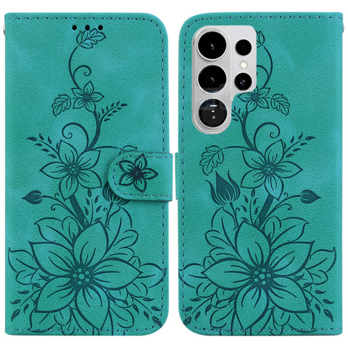 Samsung Galaxy S26 Ultra 5G Lily Embossed Leather Phone Case - Green