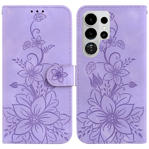 Samsung Galaxy S26 Ultra 5G Lily Embossed Leather Phone Case - Purple