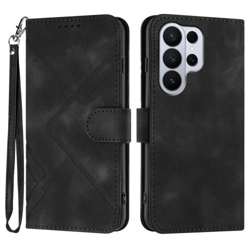 Samsung Galaxy S26 Ultra 5G Line Pattern Skin Feel Leather Phone Case - Black