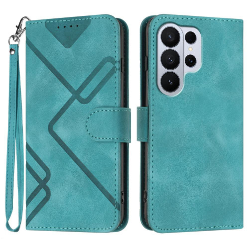Samsung Galaxy S26 Ultra 5G Line Pattern Skin Feel Leather Phone Case - Light Blue